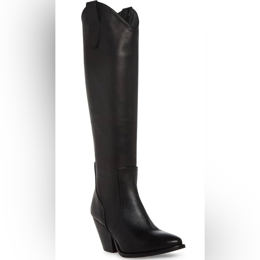 Steve Madden Vittoria knee high black cowboy Riding leather boots size 7 NTW